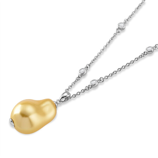 EVER TRUE Wei&szlig;er Zirkonia, Goldene Muschelkernperle (18-20mm) Halskette ca. 50 cm Nickelfreies Messing rhodiniert image number 3