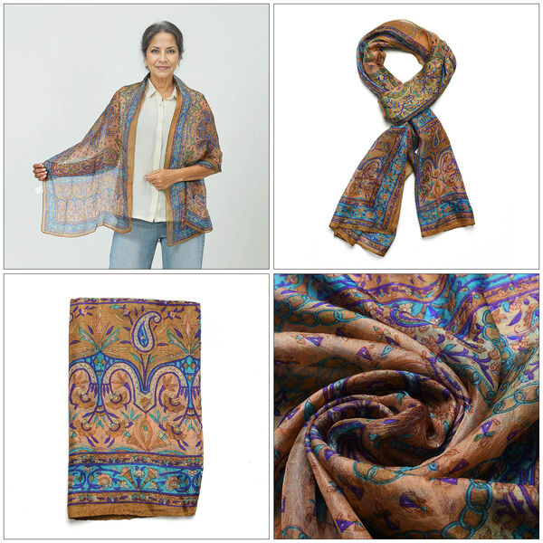 Luxuri&ouml;ser Seidenschal mit Paisleymuster, 100%  feinste Seide, Gold image number 5