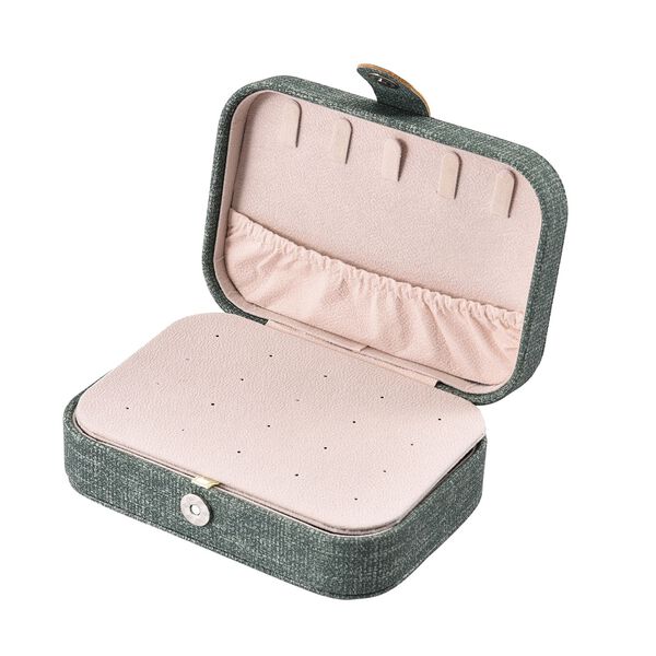 Schmuck Organizer aus naturfreundlichem Kunstleder mit Knopfverschluss, 16x11,5x5,5cm, Grün image number 4