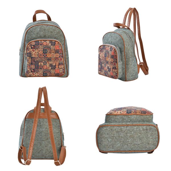 Rucksack aus Naturkork mit Kunstleder-Griffen, Boh&egrave;me Muster, Blau image number 4