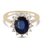 Masoala Saphir (Fissure gefüllt) und Zirkon Halo Ring 925 Silber vergoldet (Größe 19.00) ca. 3,36 ct