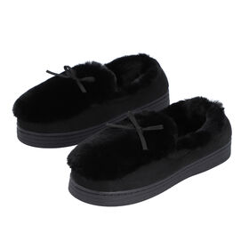 Kuschelige, warme Kunstfell Hausschuhe mit gepolsterter Sohle, Gr&ouml;&szlig;e 36-37, Schwarz