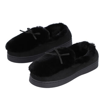 Kuschelige, warme Kunstfell Hausschuhe mit gepolsterter Sohle, Gr&ouml;&szlig;e 36-37, Schwarz