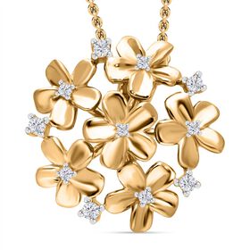 Weißer Diamant Anhänger,  925 Silber 750 Gelbgold Vermeil - 0,10 ct.
