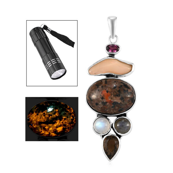 Handgearbeiteter, nat&uuml;rlicher Yooperlit, Welo Opal und mehrfarbiger Edelstein-Anh&auml;nger, 925 Silber ca. 17.93 ct