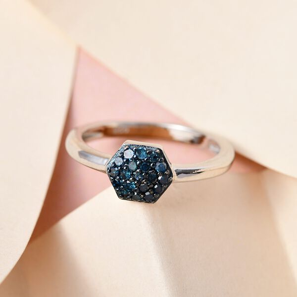 Blauer Diamant Ring 925 Silber platiniert (Größe 16.00) ca. 0.20 ct image number 2