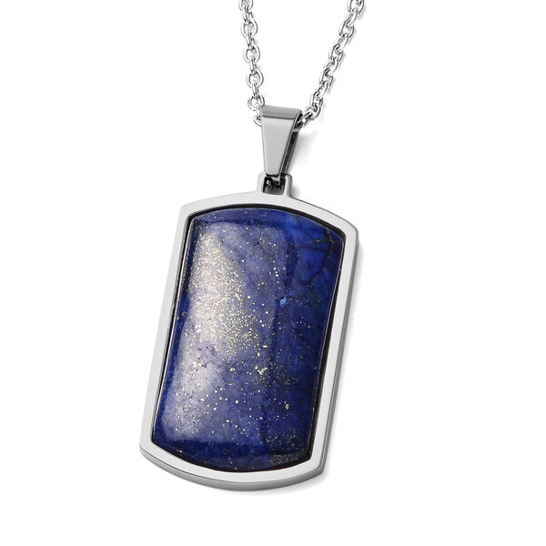 2er- Set Lapislazuli flexibel Armband und Anh&auml;nger mit Kette ca. 60 cm in Edelstahl image number 3