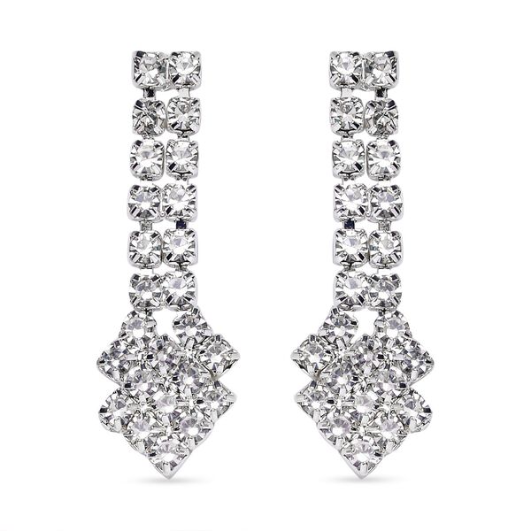 2er Set - Wei&szlig;er Kristall Halskette und Ohrringe, Messing image number 5