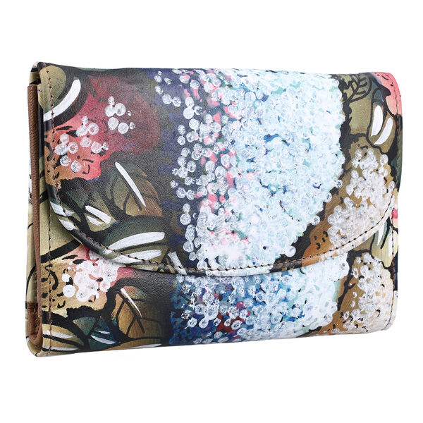 SUKRITI - handbemalte Bi-Fold Geldbörse aus echtem Leder mit RFID Schutz, Blumenmuster, 14x9,52 cm, Braun image number 3
