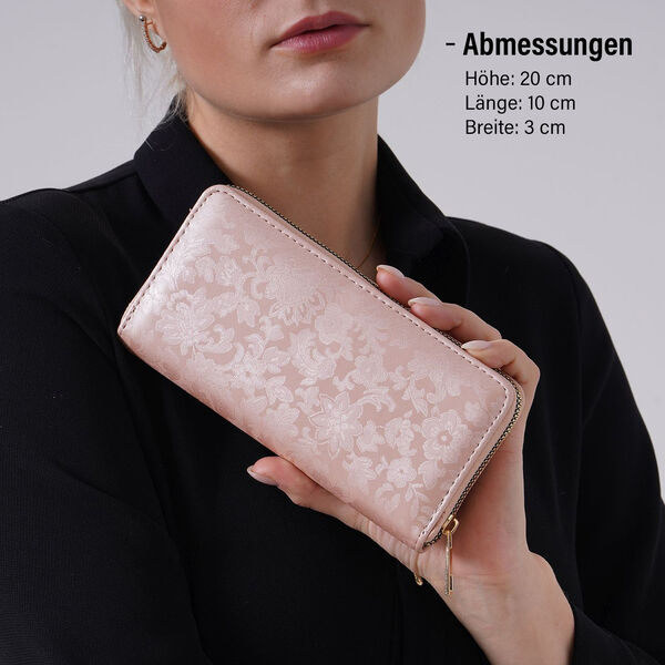 Brieftasche mit Renaissance-Pr&auml;gung und RFID-Schutz, 20x10x3 cm, Rosa image number 4