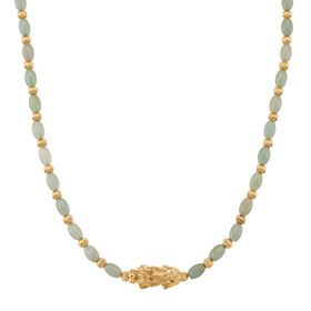Grüner Aventurin Pixiu Halskette, flexibel, gelb vergoldet ca. 50.00 ct