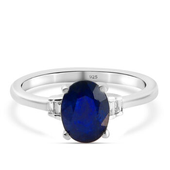 Masoala Saphir und Zirkon-Ring, (Fissure gef&uuml;llt), 925 Silber platiniert (Gr&ouml;&szlig;e 16.00) ca. 1,98 ct