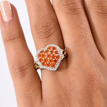 D'Joy AA Salamanca Feueropal, Wei&szlig;er Zirkon Ring 925 Silber Rhodiniert und 750 Gelbgold Vermeil (Gr&ouml;&szlig;e 18.00) ca. 1,22 ct