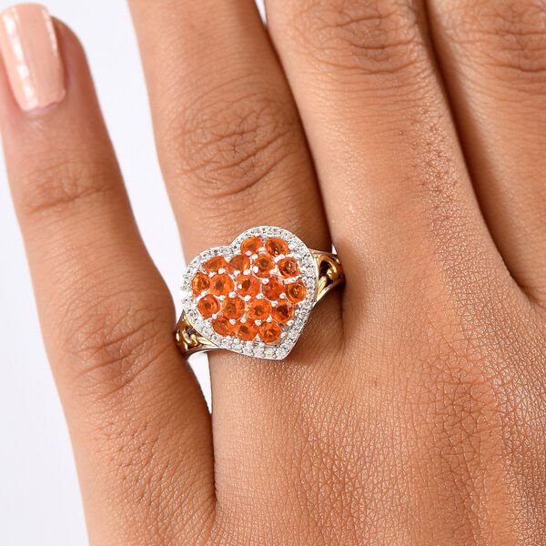 D'Joy AA Salamanca Feueropal, Wei&szlig;er Zirkon Ring 925 Silber Rhodiniert und 750 Gelbgold Vermeil (Gr&ouml;&szlig;e 18.00) ca. 1,22 ct image number 3