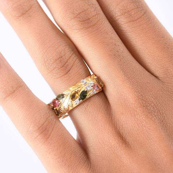 GP Italienische Garten - AA Mehrfarbiger-Turmalin Ring 925 Silber 750 Gelbgold Vermeil (Gr&ouml;&szlig;e 19.00) ca. 1.30 ct image number 3