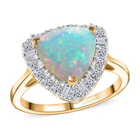 LUXURIANT DIAMOND - AAA Nat&uuml;rlicher, &auml;thiopischer Welo Opal, Lab Grown Diamant Ring 417 Gold (Gr&ouml;&szlig;e 17.00) ca. 3,00 ct