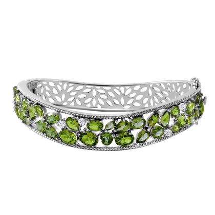 AA Nat&uuml;rlicher Peridot Armreif ca. 19 cm 925 Silber rhodiniert ca. 15.12 ct