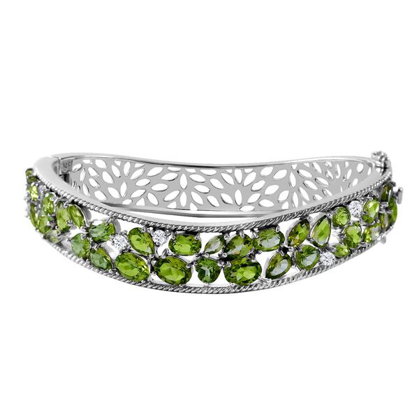AA Nat&uuml;rlicher Peridot Armreif ca. 19 cm 925 Silber rhodiniert ca. 15.12 ct