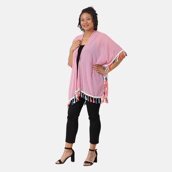 Chiffon Kimono mit mehrfarbigen Quasten, Einheitsgr&ouml;&szlig;e, Hellrosa