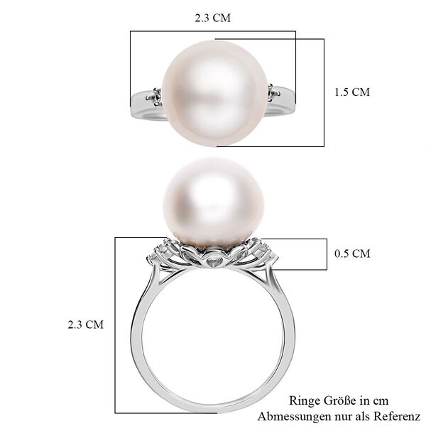 Wei&szlig;er S&uuml;dseeperlen und Zirkon-Ring, , 925 Silber rhodiniert image number 7
