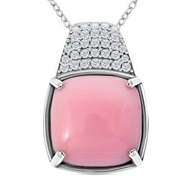 AAA Rosa Königsmuschel Perle, Weißer Zirkon Anhänger mit Kette, 925 Silber rhodiniert