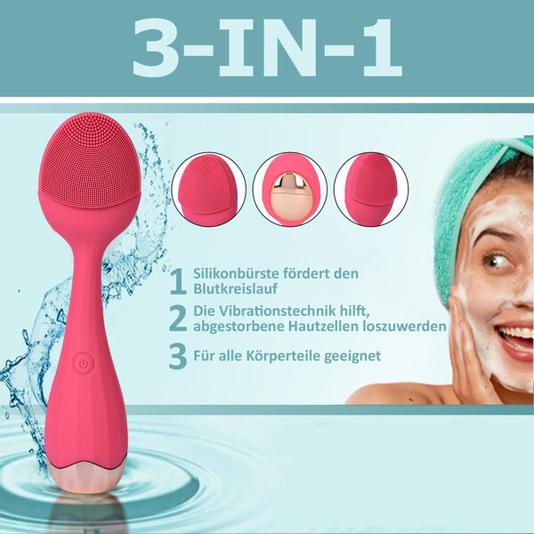 Elektrische Gesichtsreinigungsbürste mit USB-Kabel, Fuchsia image number 5