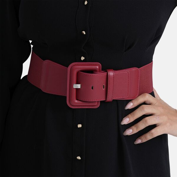 Taillengürtel mit quadratischer Schnalle, Breiter Stretch, 45 x 6 cm, Bordeaux image number 3