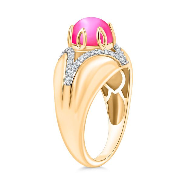 Mondlicht und Bl&uuml;te - Maulbeer Mondstein, Wei&szlig;er Zirkon Ring, 925 Silber 750 Gelbgold Vermeil (Gr&ouml;&szlig;e 20.00) ca. 2.76 ct image number 4