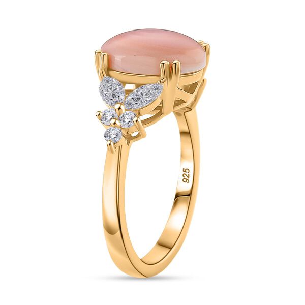 D'Joy Moissanit, Natürlicher Rosa Königsmuschel Perle Ring 925 Silber 750 Gelbgold Vermeil (Größe 16.00) image number 5