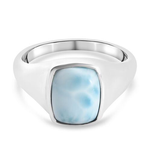 Larimar Solitär Herren Ring 925 Silber Platin-Überzug image number 0