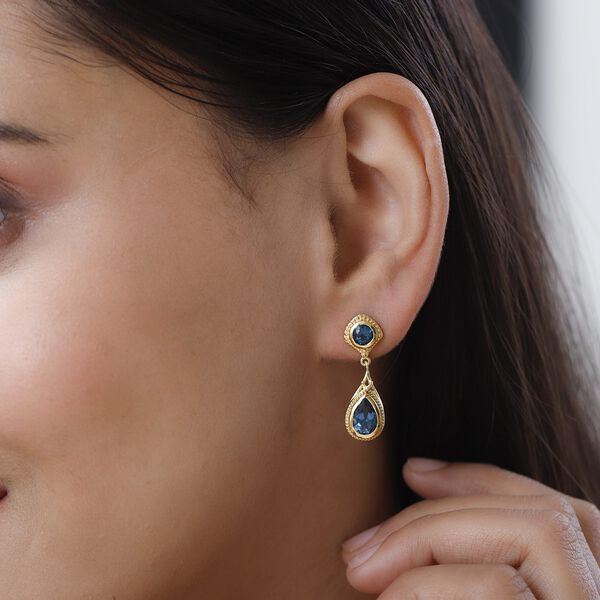 London Blau Topas Ohrringe, 925 Silber vergoldet ca. 4.20 ct image number 3