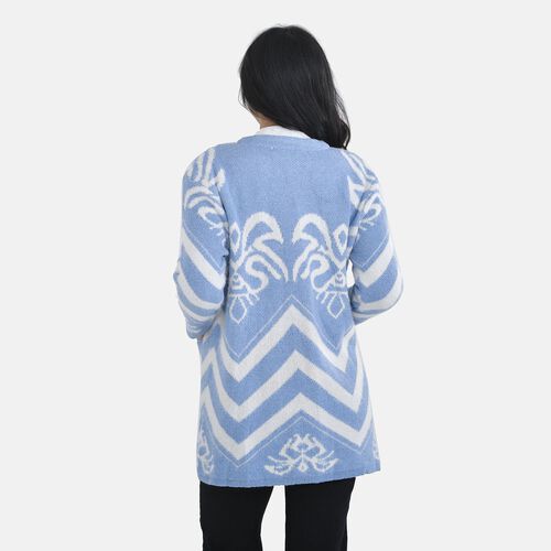 Winter Cardigan mit Kapuze, weiß und blau image number 1