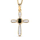 Natürlicher Chrom Turmalin und weißer Zirkon Kreuz-anhänger mit Kette, 925 Silber Gelbgold Vermeil ca. 0.55 ct