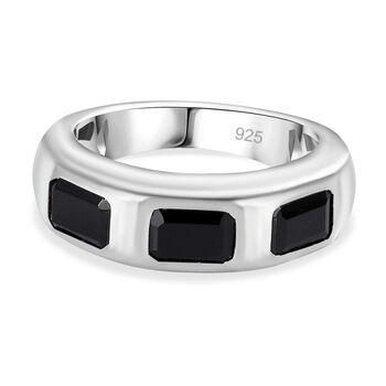 Schwarzer Spinell Ring 925 Silber rhodiniert (Gr&ouml;&szlig;e 18.00) ca. 2,39 ct