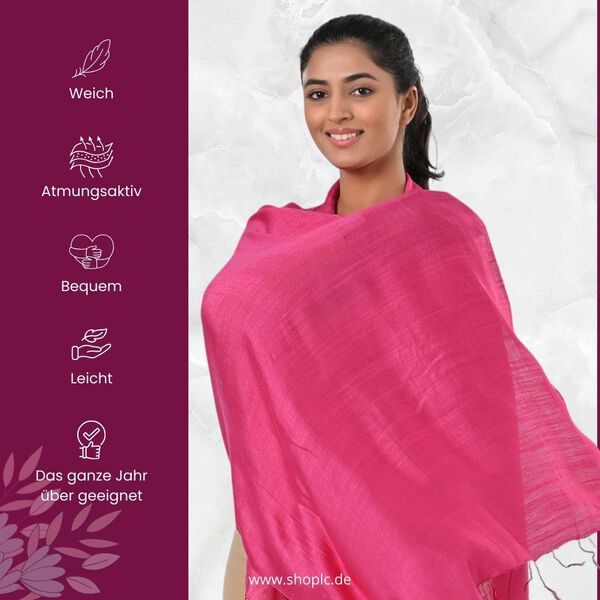 Modischer Schal aus 40% Seide und 60% Leinen, 70x200 cm, Rosa image number 4