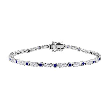 Tansanit, Wei&szlig;er Zirkon Armband ca. 20 cm 925 Silber rhodiniert ca. 4,18 ct.