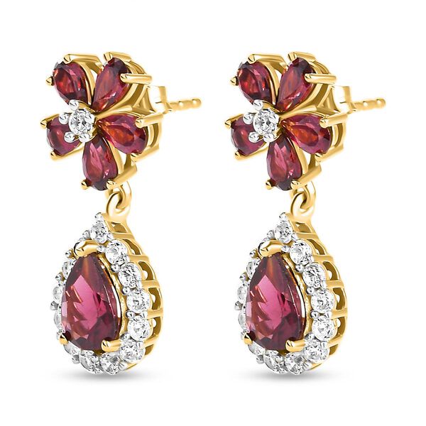 Rhodolith Granat und floraler Zirkon-Halo-Ohrh&auml;nger, 925 Silber vergoldet, 6,57 ct. image number 4