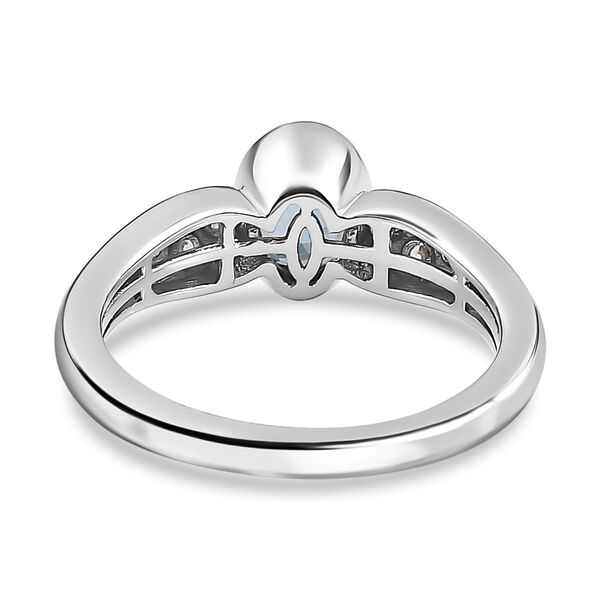 TUCSON FIND - Nat&uuml;rlicher AA Aqua Kyanit, Wei&szlig;er Zirkon Ring 925 Silber rhodiniert (Gr&ouml;&szlig;e 20.00) ca. 1.13 ct image number 6