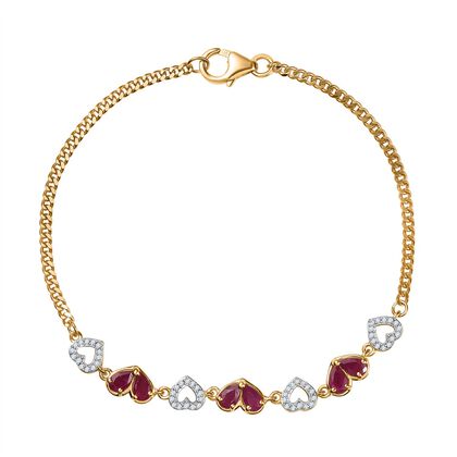 Montepuez-Rubin, Wei&szlig;er Zirkon Armband ca. 19 cm 925 Silber 750 Gelbgold Vermeil ca. 1,85 ct.