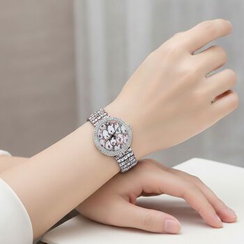 STRADA - Armbanduhr mit Katzenmotiv, Kristall-L&uuml;nette, Japanisches Uhrwerk, Edelstahlzugband, Reiner Edelstahl