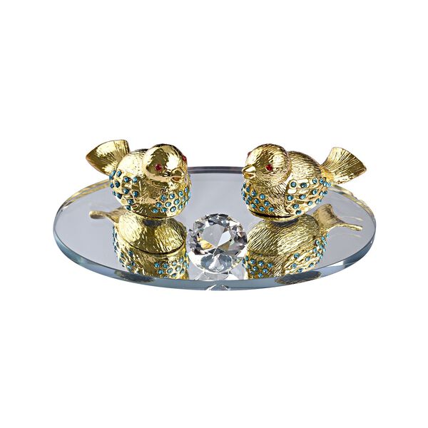 The 5th Season - Kristall-V&ouml;gel auf verspiegeltem St&auml;nder, Gold