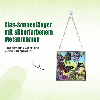 Handbemalter Glas-Sonnenf&auml;nger, Vogel-und-Schmetterling-Design, 11,5&times;11,5cm, Mehrfarbig