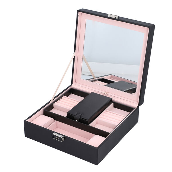 2er-Set Schmuckkasten mit Schloss und extra Box, Gr&ouml;&szlig;e 25x25x8 cm, Schwarz image number 4