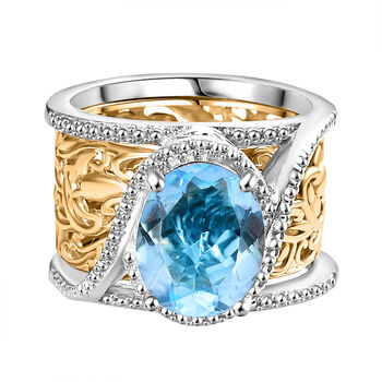 Himmelblauer Topas Ring Messing Zweifarbige Beschichtung (Gr&ouml;&szlig;e 17.00) ca. 7,18 ct