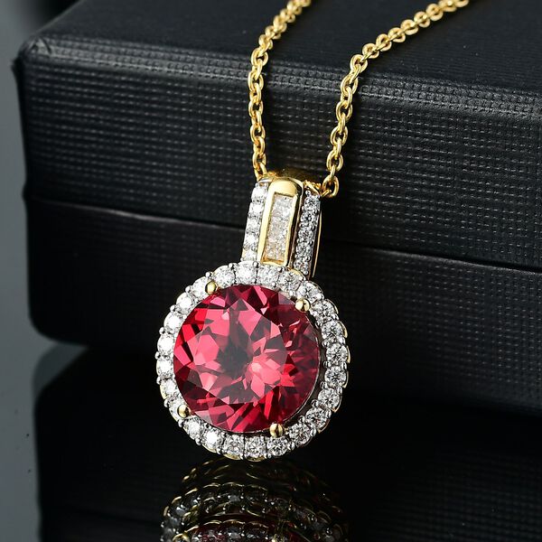 D'Joy Labor Padparadscha Saphir und Moissanit Anh&auml;nger mit 45cm Kette - 9,54 ct. image number 2