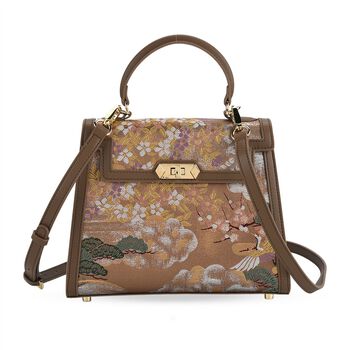 LA MAREY Signature  - Seiden-Brokat-Umh&auml;ngetasche mit Tragegriff, 24 x 10 x 20 cm, Braun