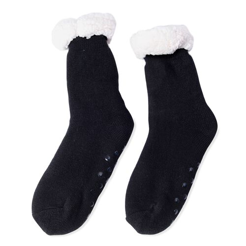 2er-Set - Rutschfeste Haussocken mit Sherpafutter, Einheitsgröße, Schwarz und Weiß  image number 1