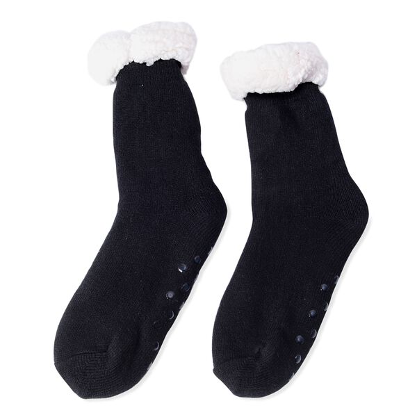 2er-Set - Rutschfeste Haussocken mit Sherpafutter, Einheitsgröße, Schwarz und Weiß  image number 1