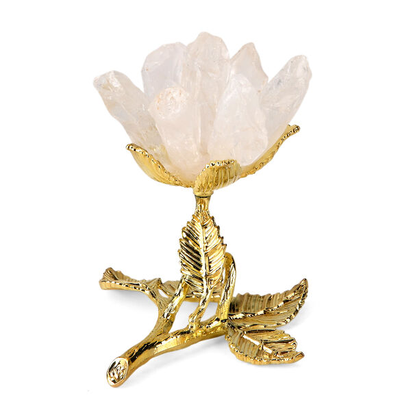 Kristallbl&uuml;ten Dekofigur mit goldfarbenem Metallsockel, Wei&szlig; image number 2