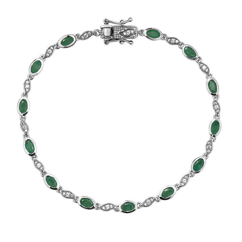 Kagem sambisches Smaragd und weißes Zirkon Armband, ca. 20 cm, 925 Silber platiniert ca. 3.20 ct image number 0